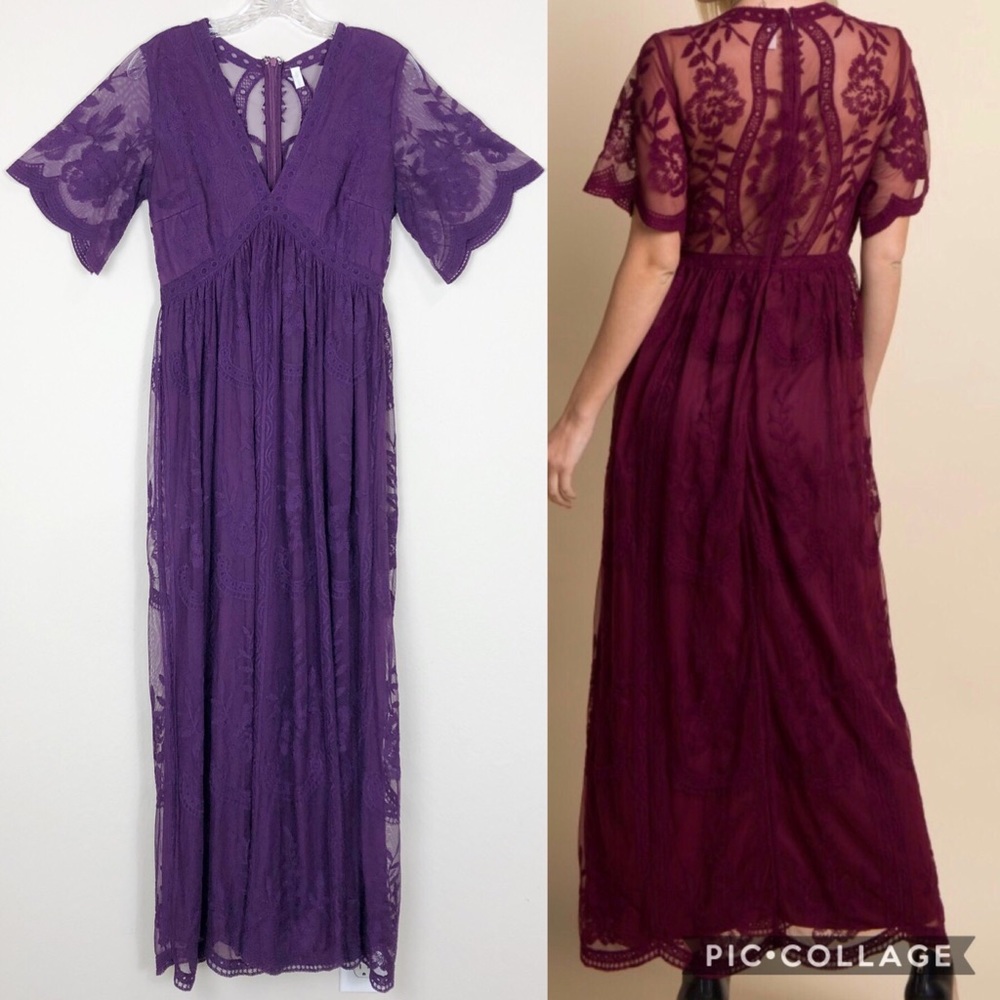 Boho Lace Mesh Overlay Maxi Dress